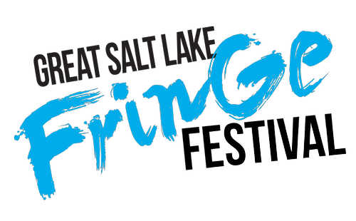 Banner in slanted writing that says "Great Salt Lake FRINGE Festival" with Fringe in Blue looking painted while the rest is in a standard text font.