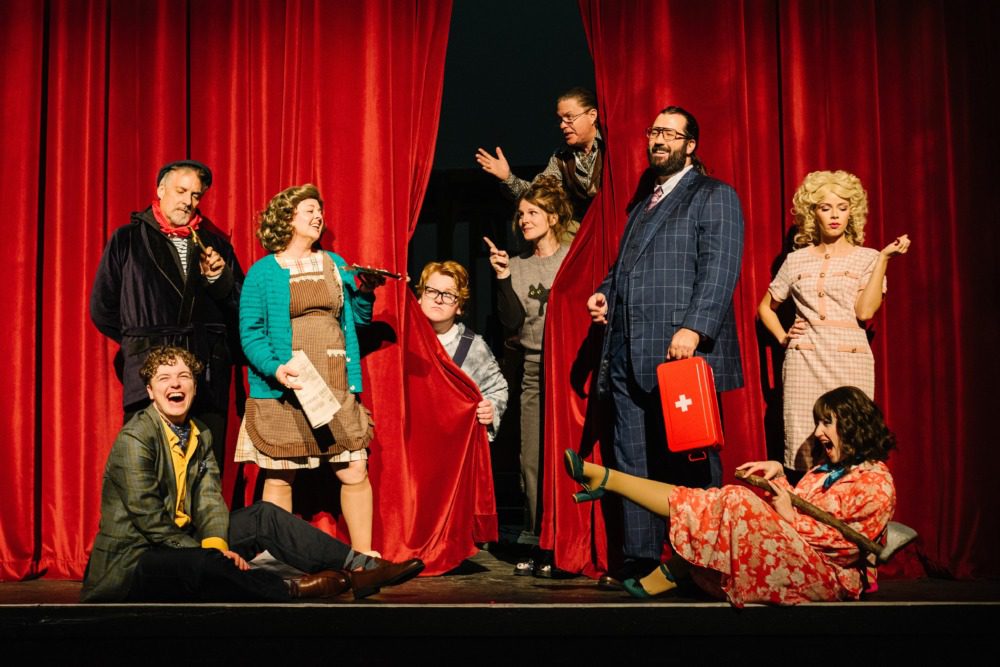 Dixie Mann as Dotty Otely/Mrs. Clackett, Carson Davies as Garry Lejune/Roger Tramplemain, Chloe Barrus as Brook Ashton/Vicki, Seven Harrison as Fredrick Fellows/Philip Brent/Sheikh, Shannon Follette as Belinda Blair/Flavia Brent, Dane Allred as Selsdon Mowbray/Burgular, Gregory Rampton as Lloyd Dallas, Kaden Renz as Tim Allgood and Kristin Young as Poppy Norton-Taylor. Photo Credit: Jessie Alexis Photography